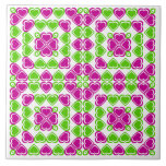 Vivid green and Hollywood cerise hearts mosaic tiles