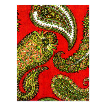 Vivid Red Indian Paisley Post Cards