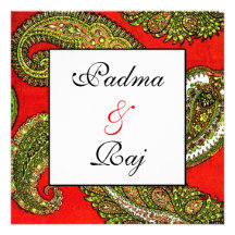 Vivid Red Paisley Wedding Invitation