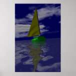 Voilier vert affiche
