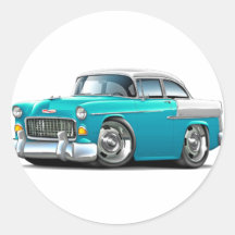 Voiture 1955 Turquoise-Blanche de Chevy Belair Autocollant Rond