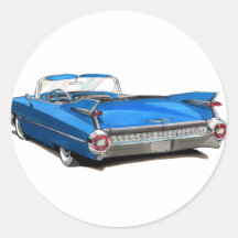 Voiture 1959 de bleu de Cadillac Autocollant Rond