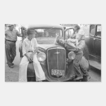 Voiture ancienne, famille de Grande Dépression, le Autocollants En Rectangle