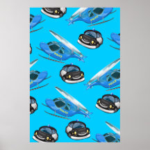 Voiture et hélicoptère de police posters