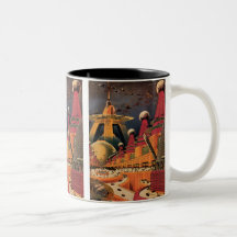 Voiture futuriste vintage de vol de ville de la sc mug à café