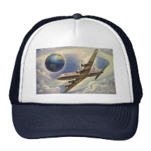 Vol vintage d'avion autour du monde en nuages casquette de camionneur