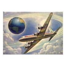 Vol vintage d'avion autour du monde en nuages invitations personnalisées