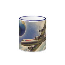 Vol vintage d'avion autour du monde en nuages mugs