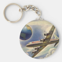 Vol vintage d'avion autour du monde en nuages porte-clés