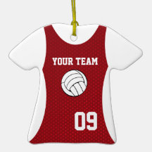 Volleyball Jersey Customizable Red Christmas Tree Ornaments