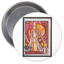 Vostok Spacecraft on Launchpad USSR Stamp 1969 buttons