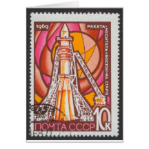 Vostok Spacecraft on Launchpad USSR Stamp 1969 Card