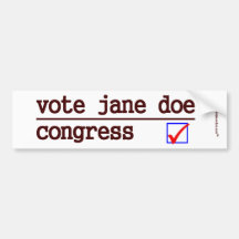 "Vote Jane Doe" Congress Bumper Bumper Stickers