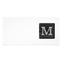 Votre monogramme de lettre. Image de bois noir Cartes De Vœux Avec Photo