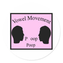 Vowel Movement - Pink Round Stickers