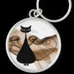 VoxKitty Black Cat on Brown Sepia Wave keychains