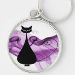 VoxKitty Black Cat on Purple Wave Key Chains
