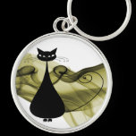 VoxKitty Black Cat on Yellow Wave keychains