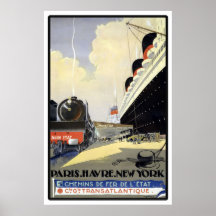 Voyage vintage de "Paris, le Havre, New York" Affiches