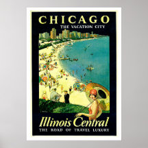 Voyage vintage de plage de Chicago l'Illinois Posters