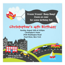 Vroom Beep Cars Birthday Party Invitation