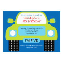 Vroom Car Birthday Party for boys Personalized Announcements