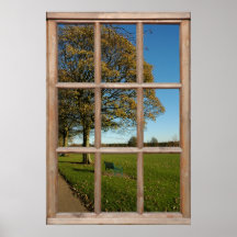 Vue de parc d'automne d'une fenêtre posters