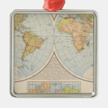 W, E Halbkugel World Map Christmas Ornament