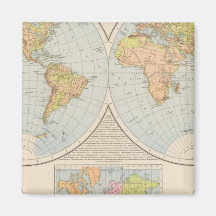 W, E Halbkugel World Map Fridge Magnets