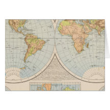 W, E Halbkugel World Map Greeting Card