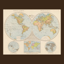 W, E Halbkugel World Map posters
