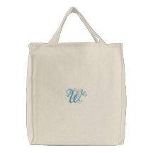 W monogram floral butterfly embroidered tote bag