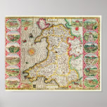 Wales, engraved by Jodocus Hondius Print