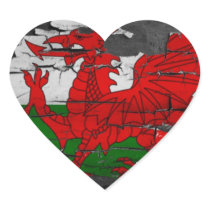 Wales Flag Distressed Heart Stickers