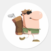 Walking Golfer Carries Club Round Stickers