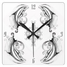 Wall Clock with `Dolphins Charcoal I'