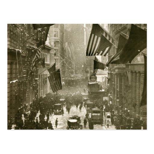 Wall Street Party, end of WW1, 1918 Postcard