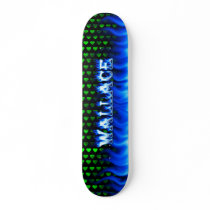 Wallace skateboard blue fire and flames design.