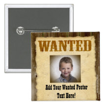 Wanted Poster, Vintage Picture Frame Buttons