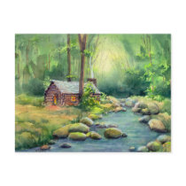 WARM LOG CABIN by SHARON SHARPE Post Cards