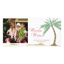 Warmest Holiday Wishes, Christmas Beach Palm Tree Customized Photo Card