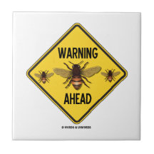 Warning Bees Ahead Three Bees Yellow Diamond Sign Ceramic Tiles