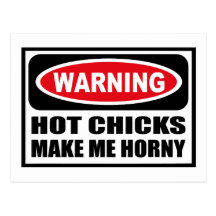 Warning HOT CHICKS MAKE ME HORNY Postcard
