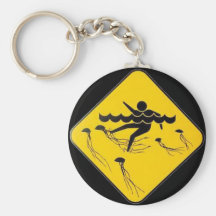 Warning Jellyfish in Water-Street sign Key Chains