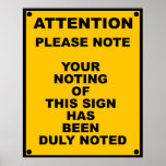 Warning ~ Please Note ~ Spoof Warning Sign Poster