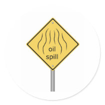 Warning Sign Oil Spil Round Sticker
