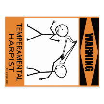 Warning Temperamental Harpist Postcard