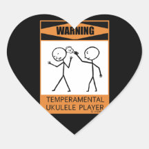 Warning! Temperamental Ukulele Player Heart Sticker