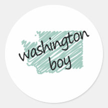 Washington Boy on Child's Washington Map Drawing Round Sticker