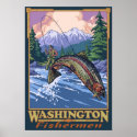 Washington Fisherman - Fly Fishing Travel Poster posters